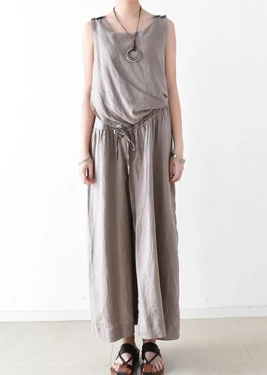 Summer Selection Spring Women Cotton Hemp Loose Wide Leg Jumpsuit Casual Pants