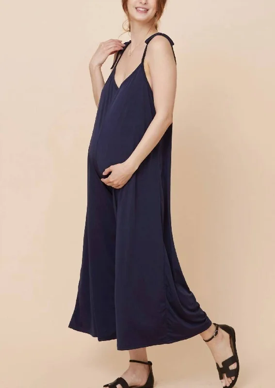 Effortless Style Stretch Jersey Jumpsuit In Navy