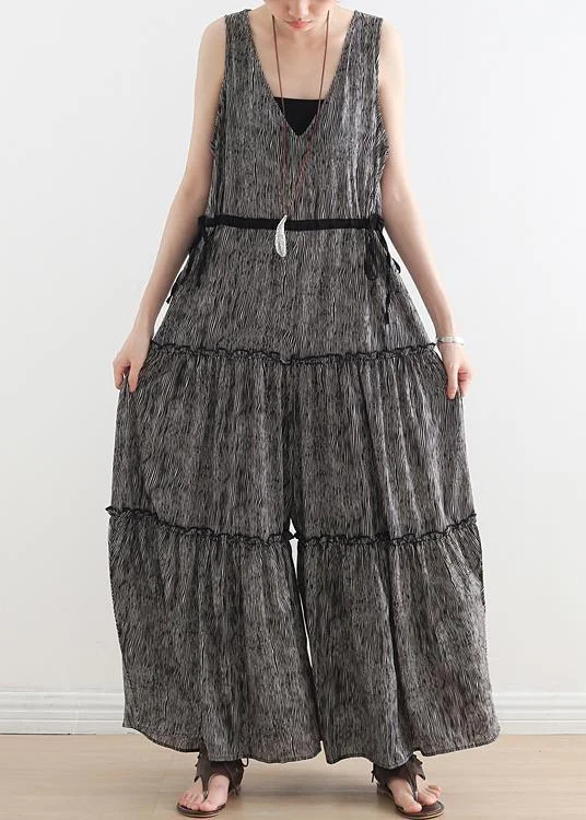 Classic Design Summer Casual Multi-Layer V-neck Strap Pants With Jumpsuits