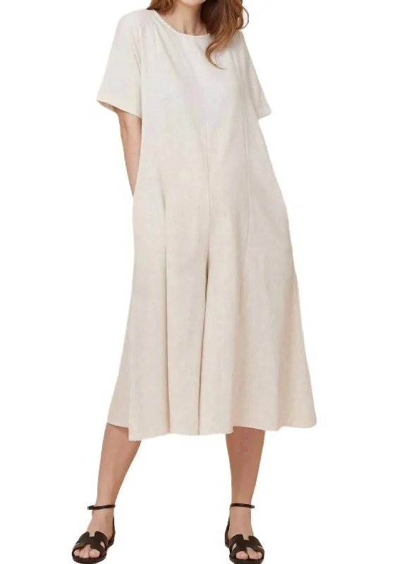 Casual Wear Wide Leg Linen Jumpsuit In Ivory