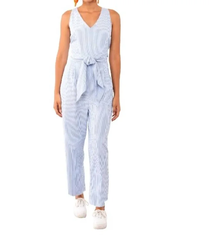 Fashion Touch Wrap Jumpsuit - Wash & Wear Stripe In Periwinkle