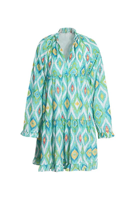 Sports And Leisure Boho Chic Ruffled V Neck Seam Tiered Babydoll Beach Vacation Mini Dress