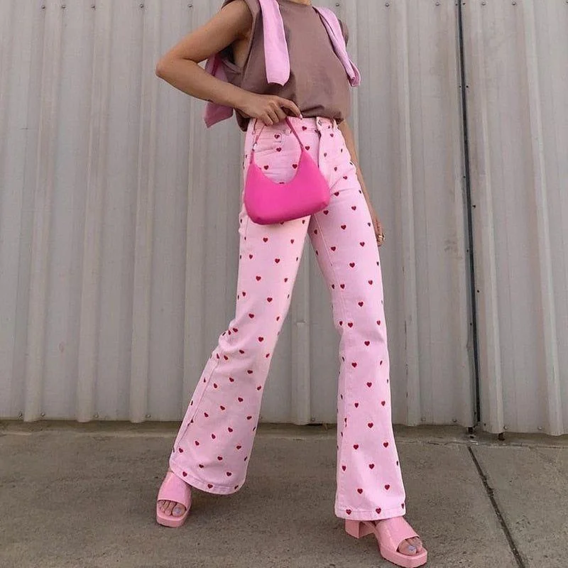 Luxury and fashionable Henny Heart Print High Waist Pants