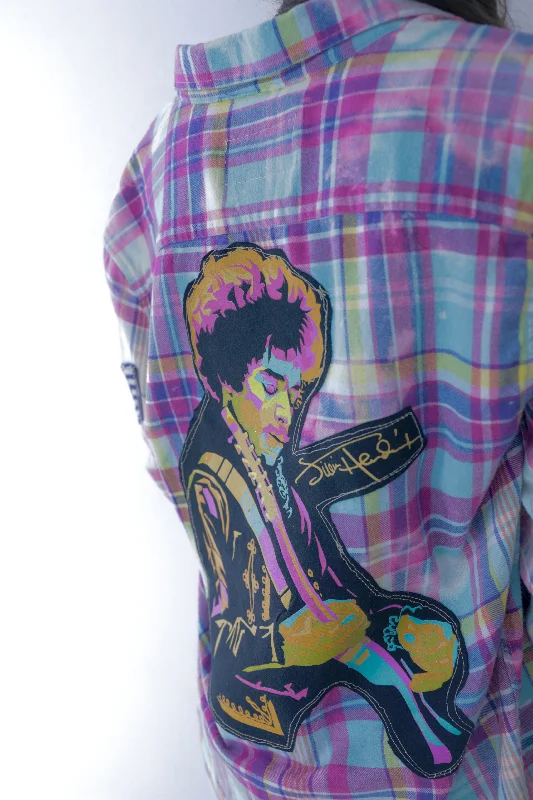 Minimal Style LS Upcycled Retro Patch & Sequin Plaid Flannel