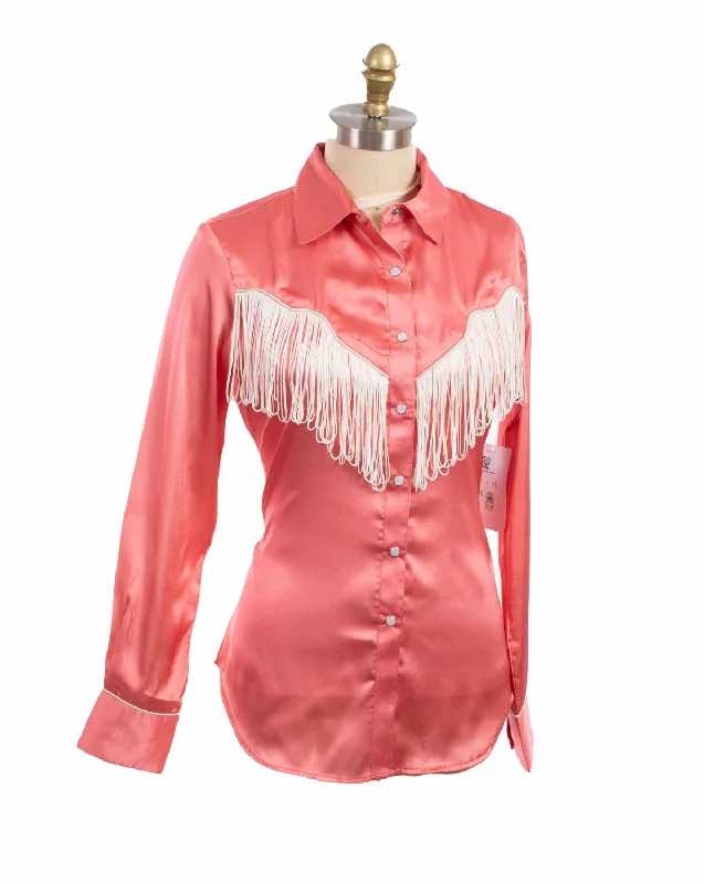 Trendy And Casual Scully Womens Retro Snap Fringe Pink 100% Polyester L/S Blouse