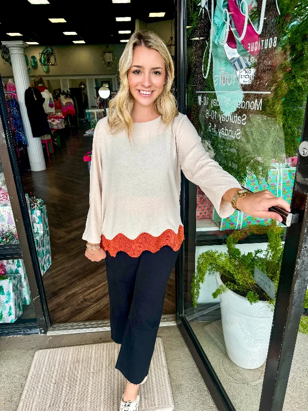 Retro Prints Tan & Rust Detail Top